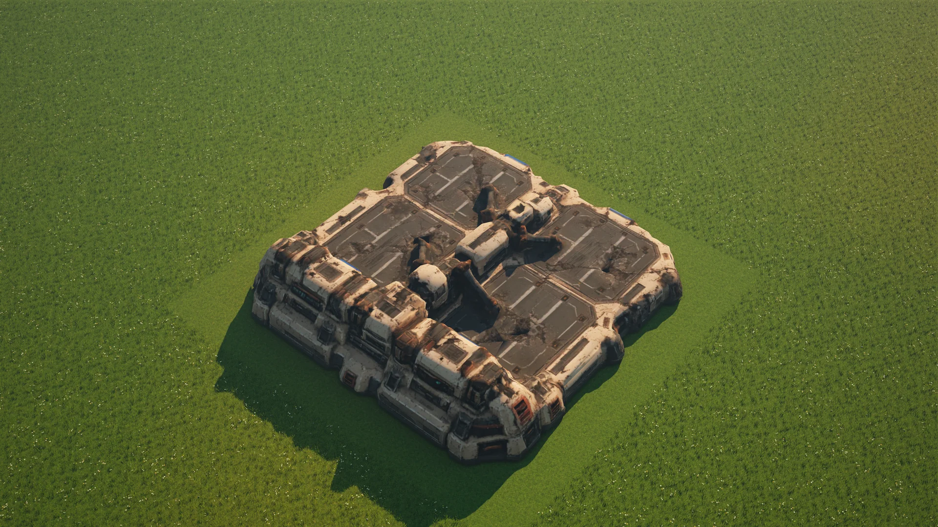 Destroyed Sunhearth Refuelling station, with collapsed armour and machinery