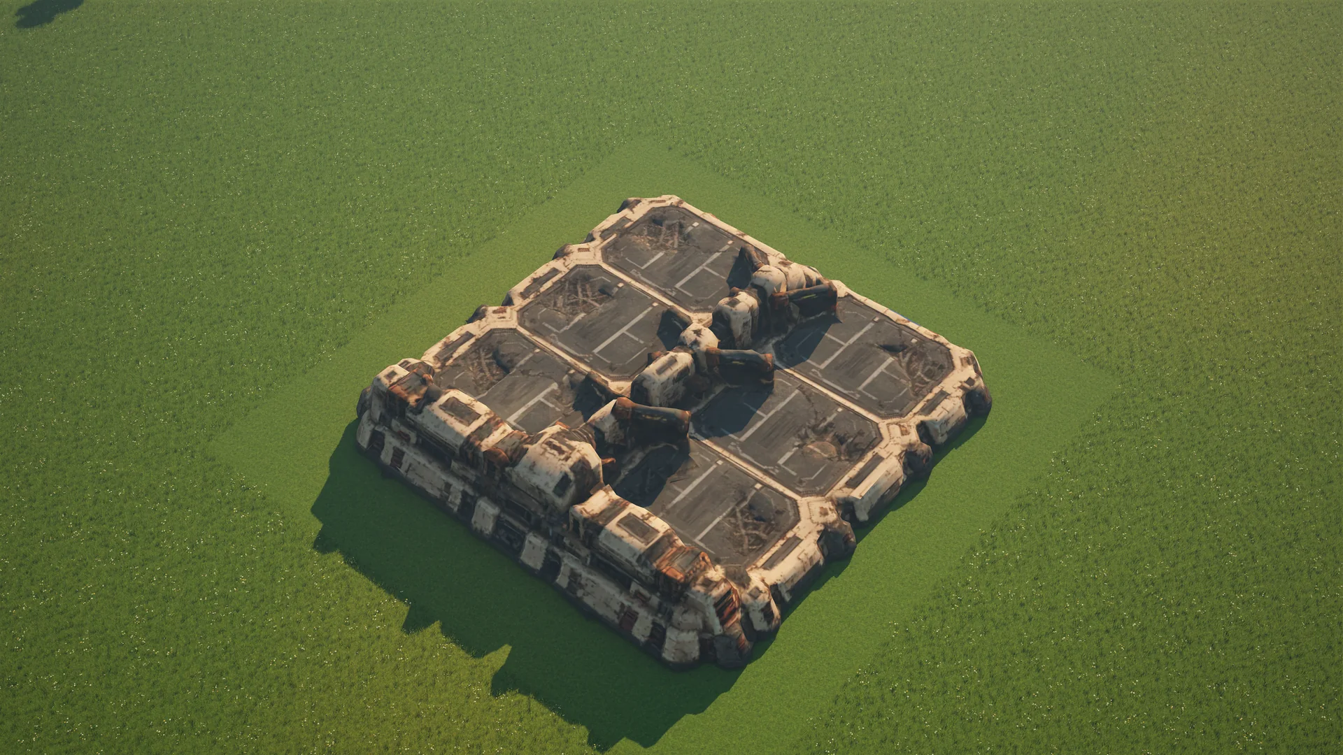 Destroyed Sunhearth Refuelling station, with collapsed armour and machinery