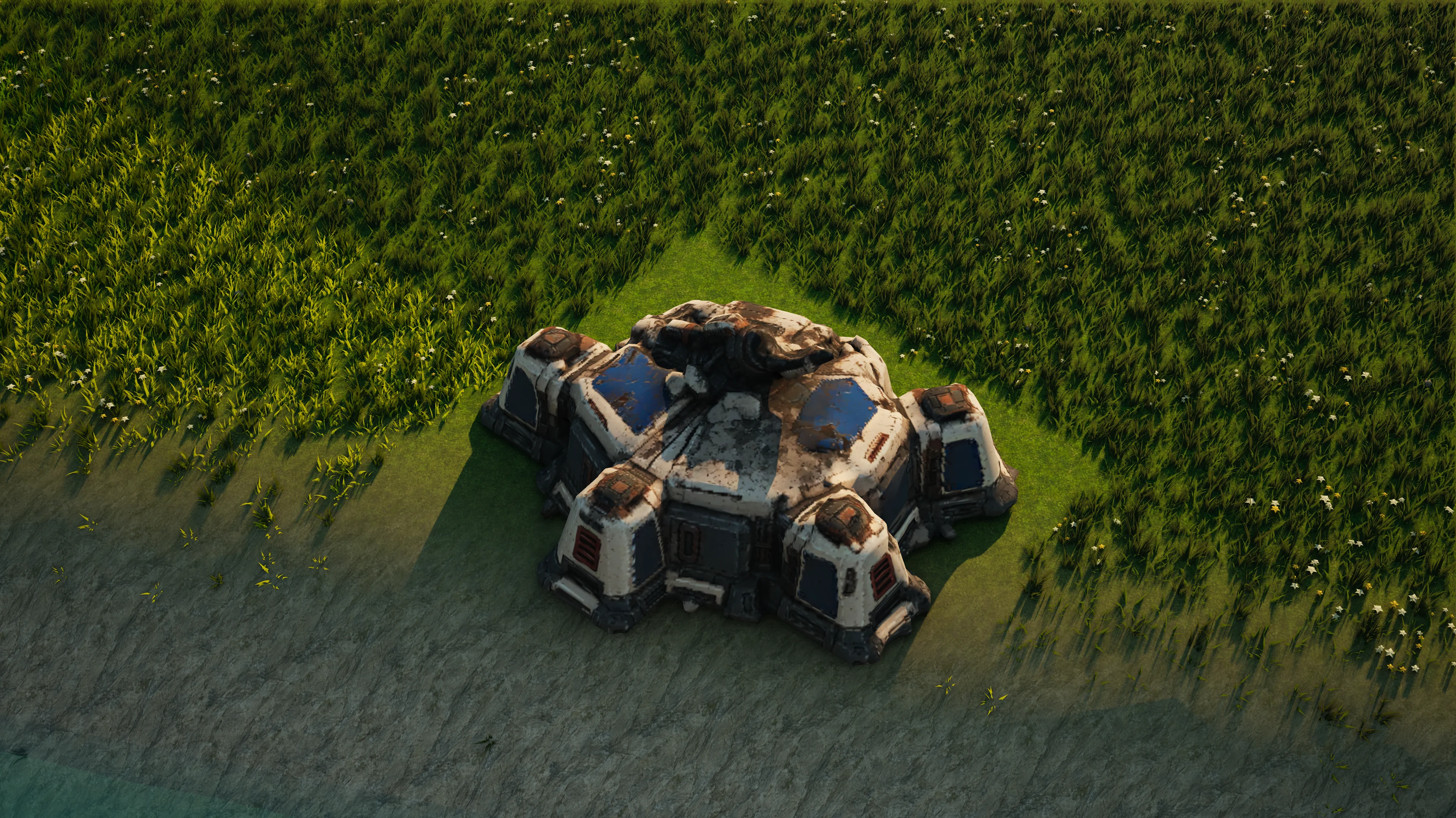 Wrack von Sunhearth Command relay, mit eingestürzter Panzerung und Maschinerie