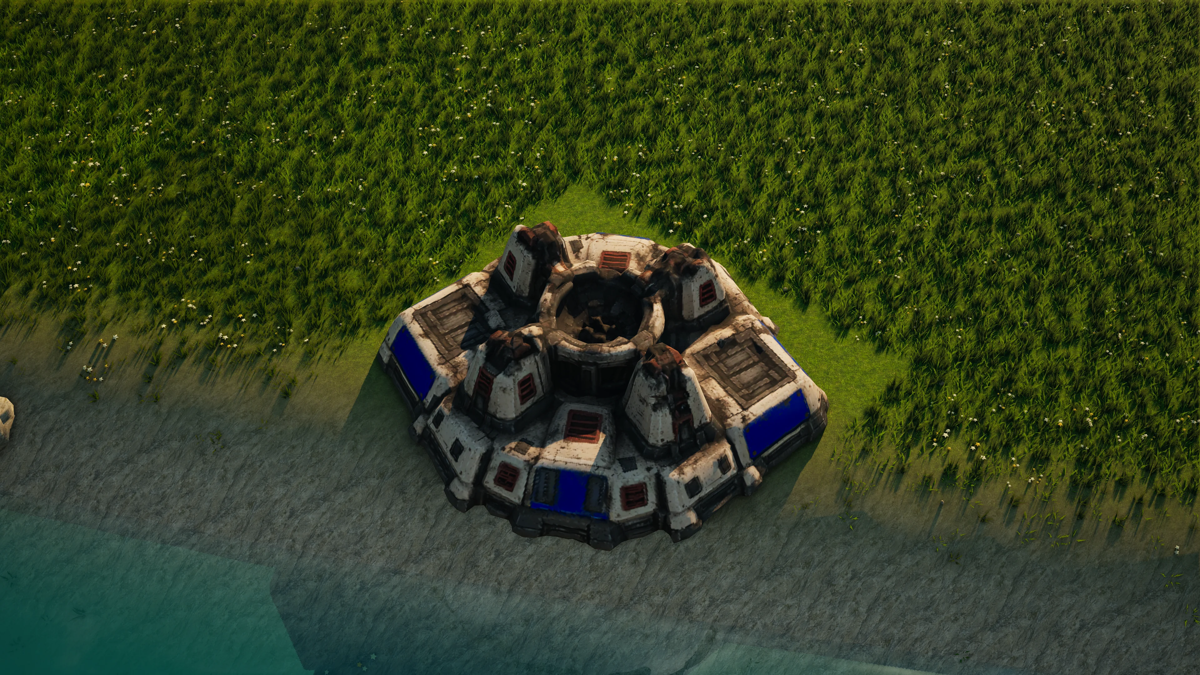 Wrack von Sunhearth Shield generator, mit eingestürzter Panzerung und Maschinerie