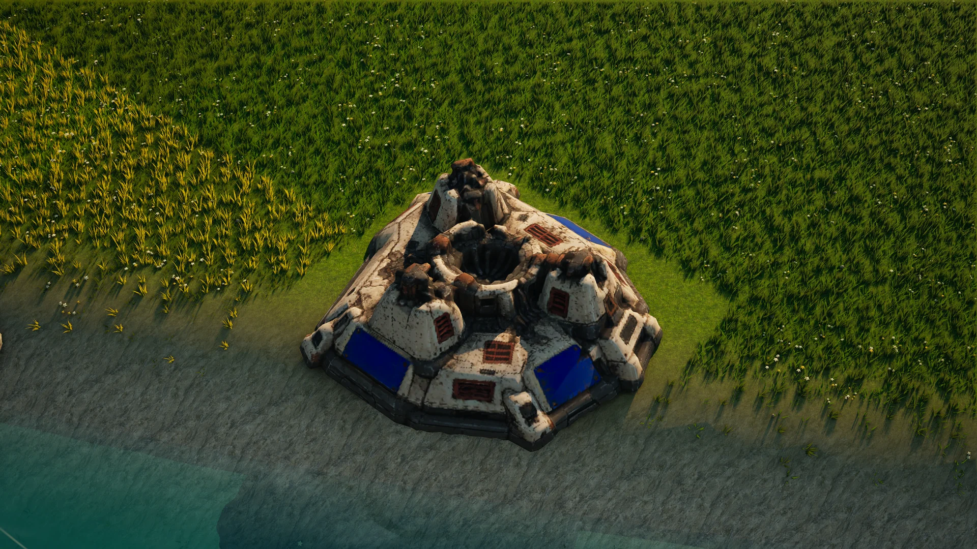 Destroyed Sunhearth Shield generator, with collapsed armour and machinery