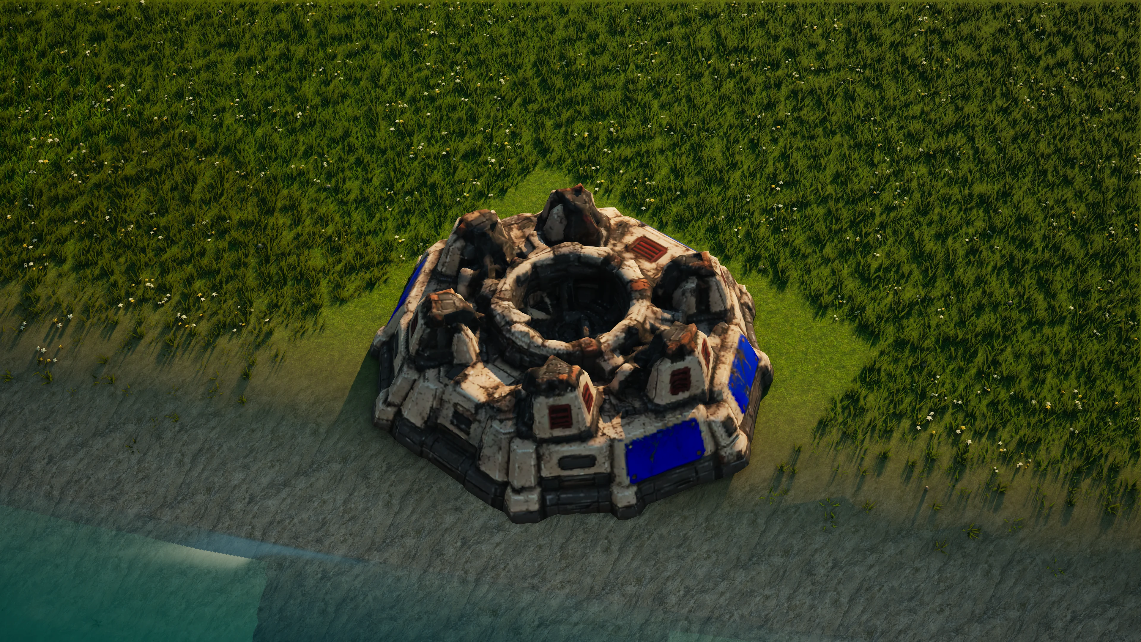 Wrack von Sunhearth Shield generator, mit eingestürzter Panzerung und Maschinerie