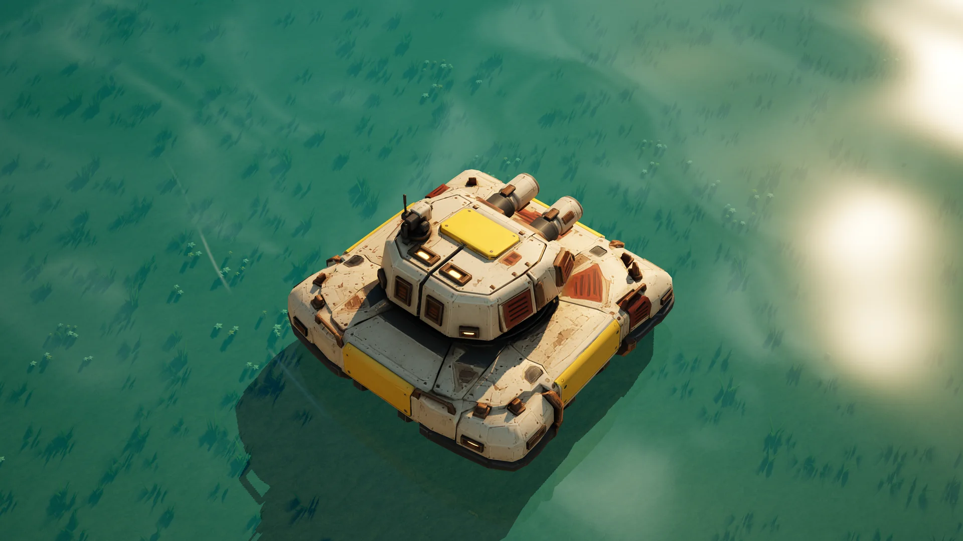 Sunhearth Water defense standing in Hearthland, viewed from above at a three-quarter angle