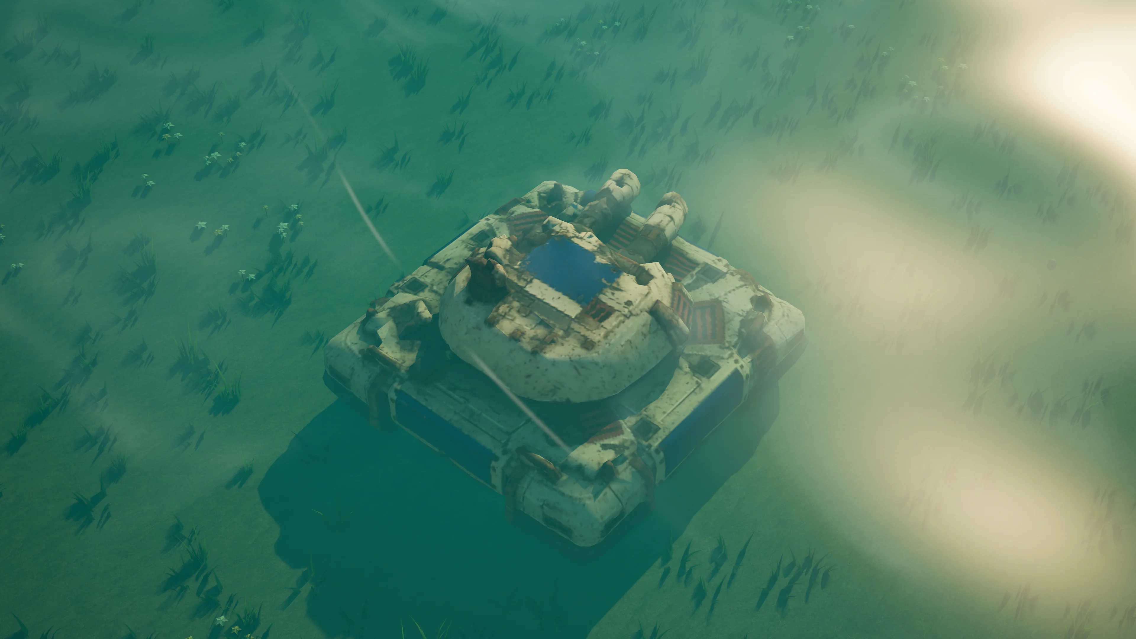 Wrack von Sunhearth Water defense, mit eingestürzter Panzerung und Maschinerie