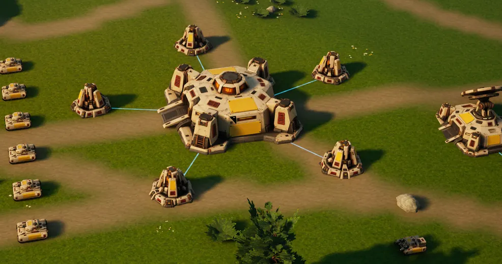 In game: a Sunhearth Heartbloom on its centre pad, linked by lines of light to the five petals standing around it